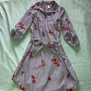 blue and white striped dress with flowers